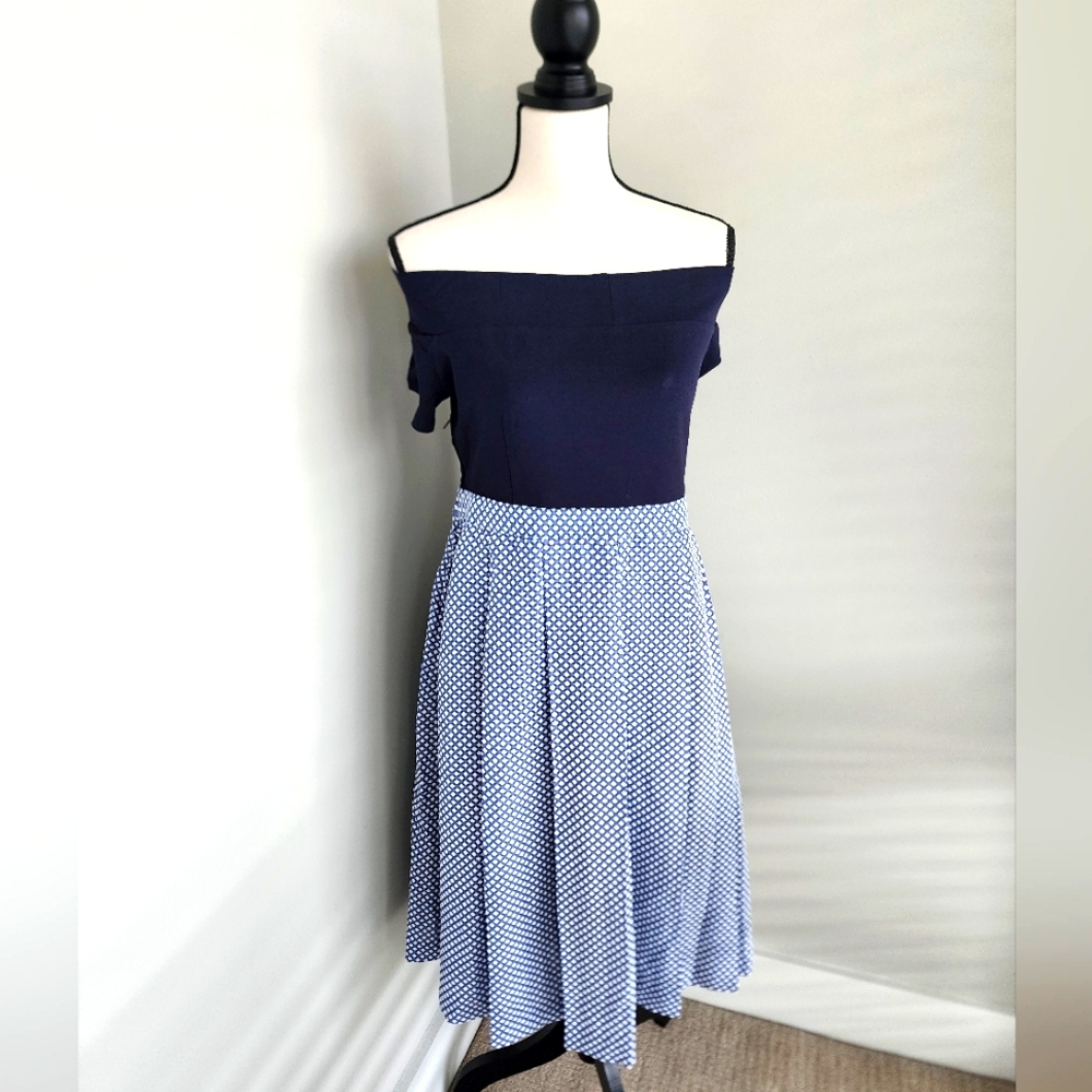 Modcloth Navy and White Off-Shoulder Dress